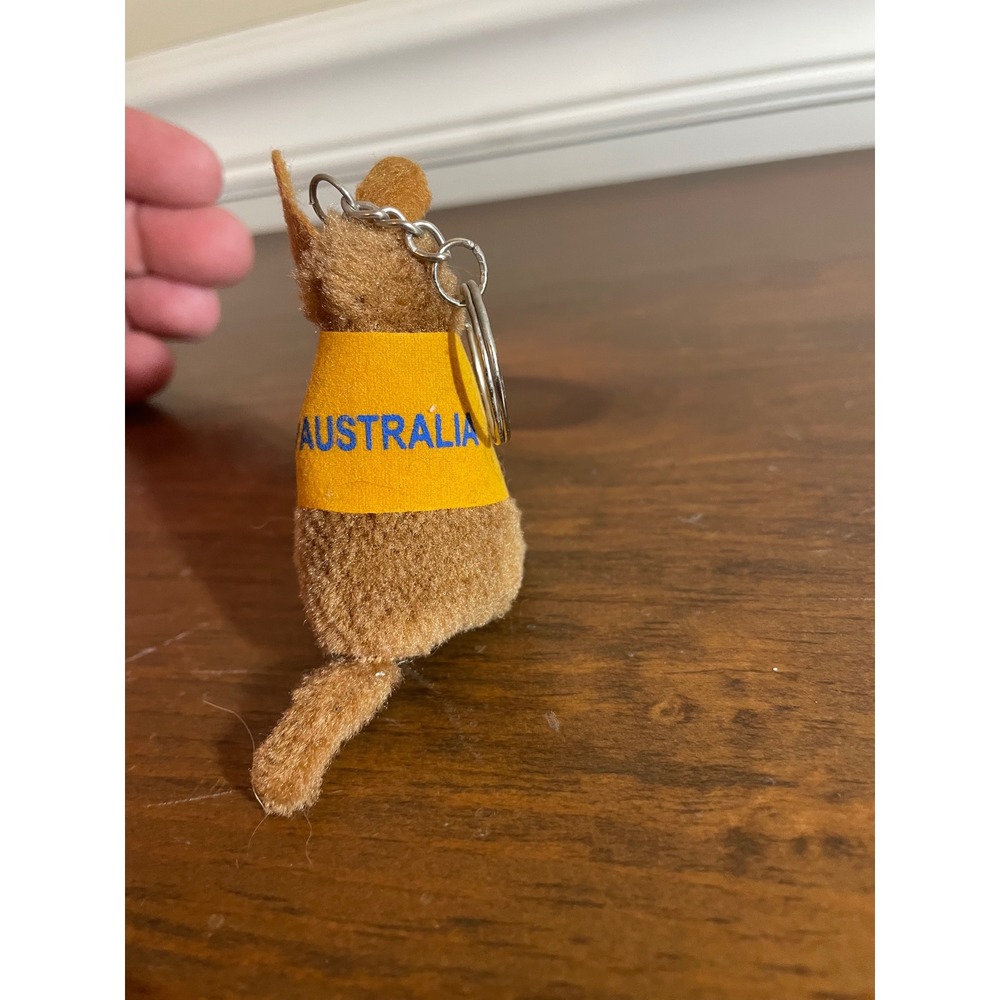 Vintage Plush Kangaroo Keychain I Love Australia Souvenir Brown Yellow Vest 2.5" - Picture 5 of 6